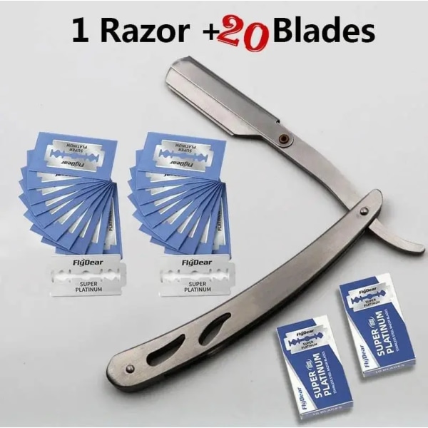 Män Professionell Barber Razor Manuell Rakapparat Rak Kant Rostfritt stål Rakapparat Vikbar Rakning Rakning Med Blad 1razor 40blades