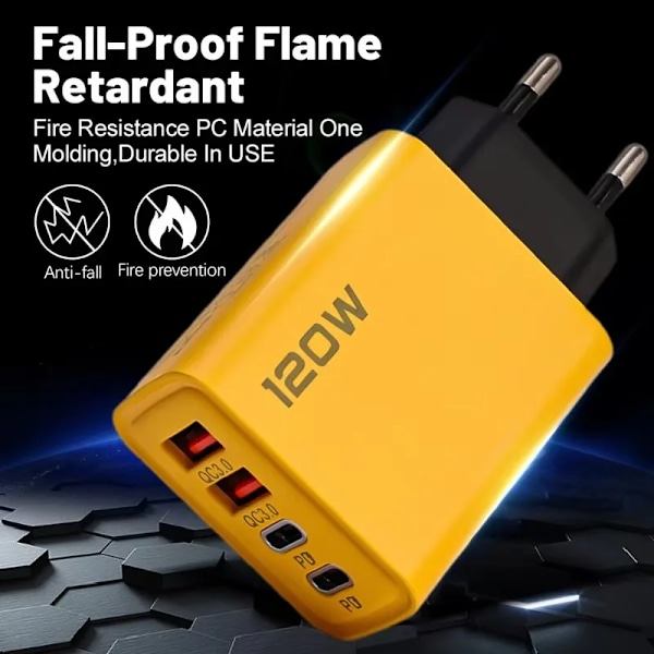 120W 4 Portar USB PD Mobilladdare USB ny Höghastighetsladdning Datakabel Sladd QC3.0 för Samsung Xiaomi 2M 10A Cable
