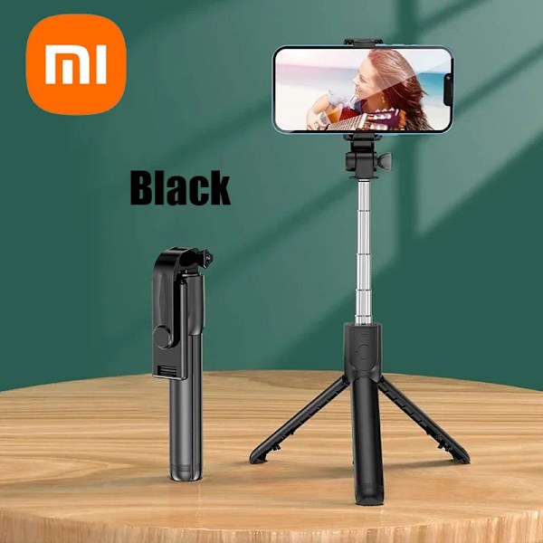 Xiaomi Bluetooth Selfie Stick Stativhållare Med Fjärrkontroll Fyllnadsljus Utdragbar Trådlös Fjärrkontroll Infällbart Telefonstativ Black