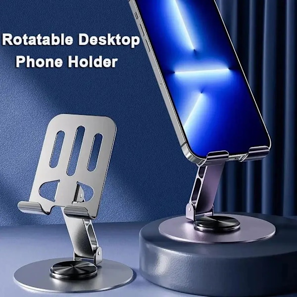 Helt i metall Aluminium 360° Roterande Mobiltelefonhållare Universalfäste Vikbar Dubbelaxeldesign Stabil Anti-fall Purple