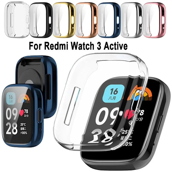 Skärmskydd TPU-fodral för Redmi Watch 3 Active Fulltäckande skyddsskal Stötfångare för Xiaomi Redmi Watch3 Active Watch Frame transparent