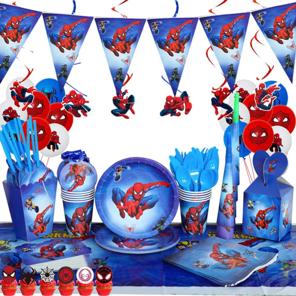 Spiderman-tema Födelsedagsfestdekorationer Leksakspresenter Födelsedagsfesttillbehör Spider-Man Ballonger Engångsservis Sticker - 35pcs