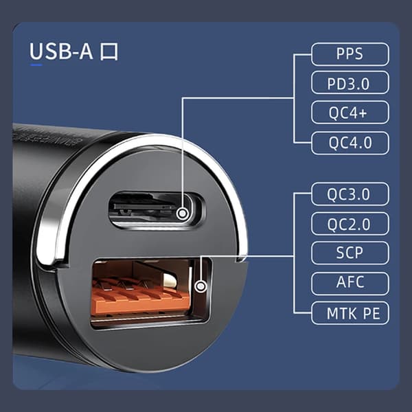 100W Mini Billaddapter Snabbladdning för iPhone QC3.0 Mini PD USB Typ C Billaddare för Xiaomi Samsung Huawei 30W Grey