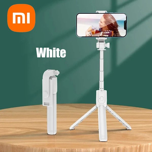 Xiaomi Bluetooth Selfie Stick Stativhållare Med Fjärrkontroll Fyllnadsljus Utdragbar Trådlös Fjärrkontroll Infällbart Telefonstativ White