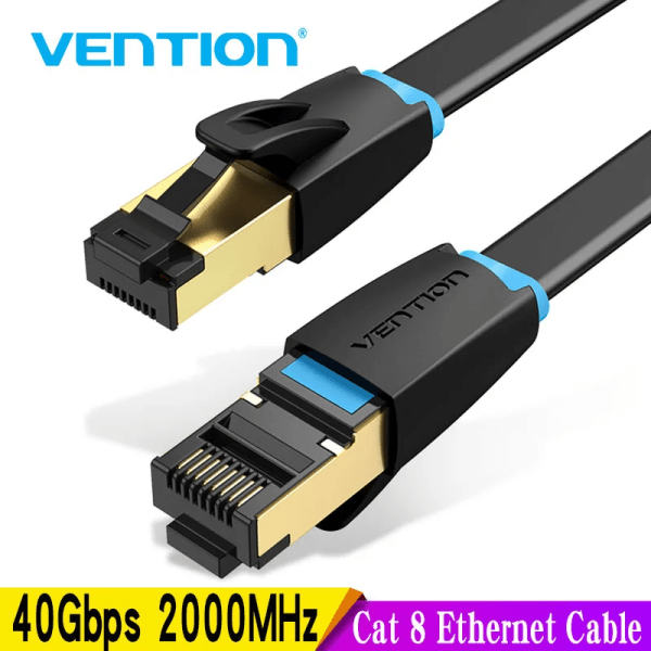 Ventilationskabel Ethernet Cat 8, 40 Gbps, SFTP, med RJ45-anslutning, via router och modem Round cable Bundle1