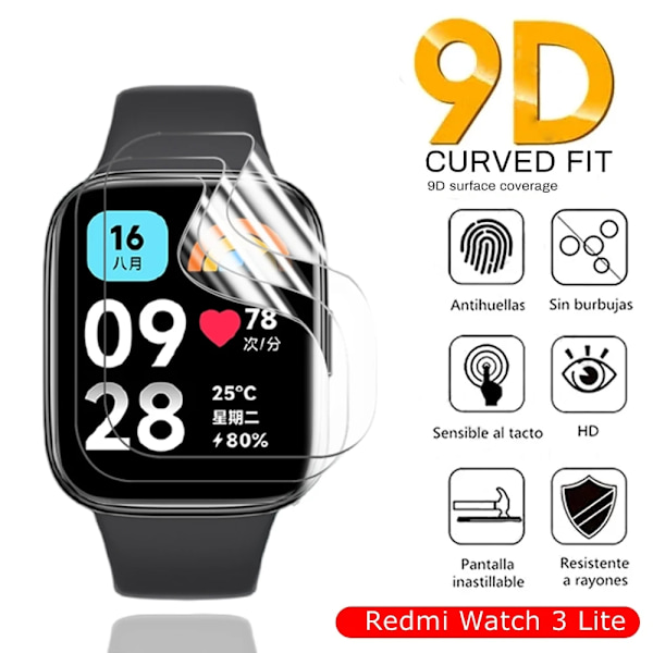 Hydrogel Film för Xiaomi Redmi Watch 3 5 Lite 5 Smartwatch Tillbehör Böjd Mjuk Skärmskydd Klocka 4 3 5 Active Inte Glas 1PC Redmi Watch 2 Lite