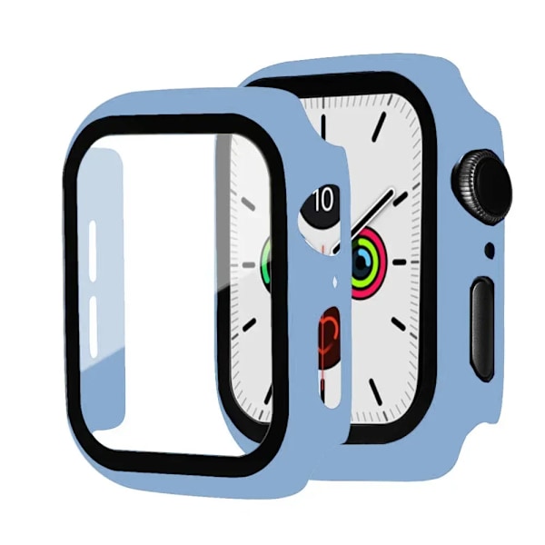 Glas+skal för Apple Watch Fodral 40mm 44mm 38mm 42mm stötfångare Skärmskydd för Apple Watch Tillbehör 9 8 7 6 5 4 3 41mm 45mm Ice Blue 7 Series 654 SE 40MM