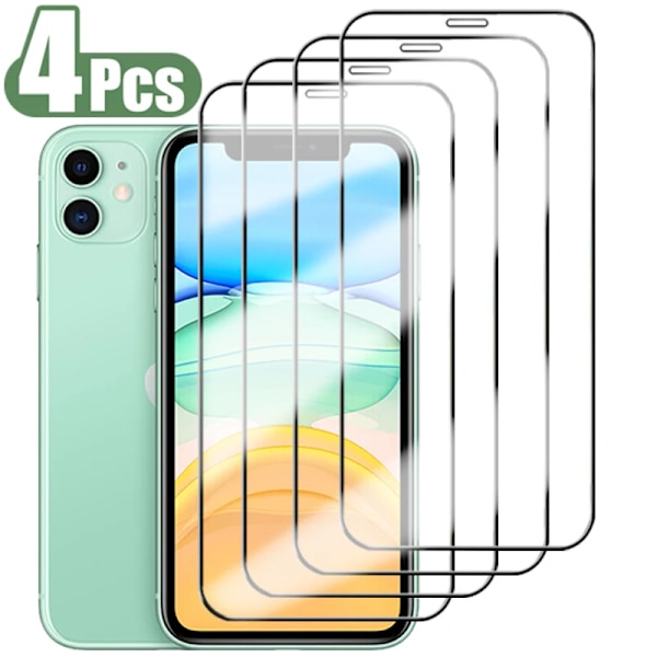 3-4 st Fulltäckande Härdat Glas För iPhone 11 12 13 14 15 Pro Max Skärmskydd För iPhone X XR Xs Max Skyddsglasfilm For iPhone XR Black