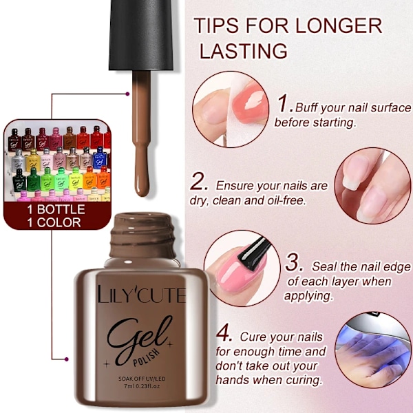 LILYCUTE 6 st/set 7ml Kaffeserie Gel Nagellack Kit 125 Färger Manikyr Semi Permanent Soak Off UV Nagelkonst Gel Lack 6Pcs 01