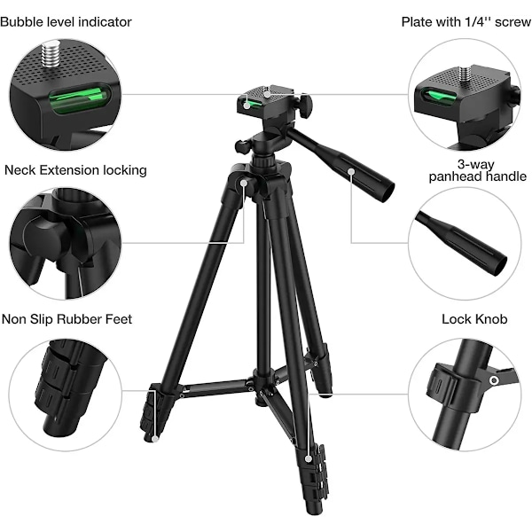 103cm Lättvikts Kamerastativ För Mobil Tripod Kamera Portabel SLR Bluetooth-kompatibel Skrivbords Kam Stativ Monopod Smartphone Silver