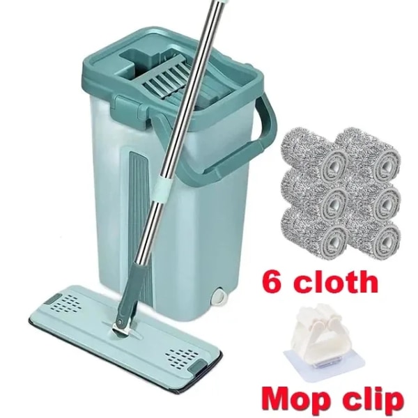 Beröringsfri mopp platt golv tvättmoppar Hink Magic Cleaner Självvridande pressa dubbelsidig hushållsrengöring Automatisk torkning mop with 6coth