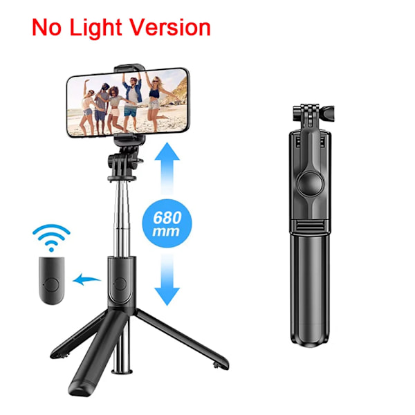 Uppgraderad Tripod Selfie Stick med 2 Fyllnadsljus 1130mm Telefonstativ med Fjärrkontroll för Android IOS Smartphone S03 No Light