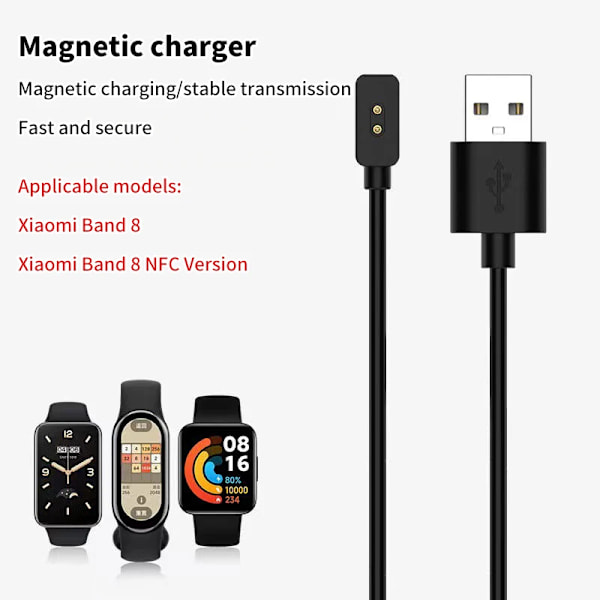 För Xiaomi Band 8 /8 Pro /8 Active Laddningskabel Datakabel Smartband USB-kabel Magnetisk Laddare Smartklocka Laddare Strömadapter A3