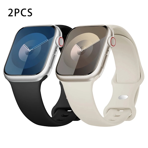 Silikonarmband för Apple Watch Band 40mm 44mm 46mm 45mm 41mm 49mm 38 42 Correa Armband iWatch serie 6 ultra2 7 8 9 se 10 band 2PCS Black-Star 38 40 4142mm S-M