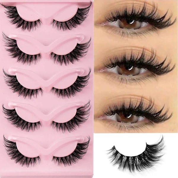 5 Par Katt Ögon Lashes Faux Mink Ögonfransar Naturliga Lång Manga Lashes Winged End Ögon Förlängda Ögonfransar Falska Lashes Göra Uppe 0.10mm