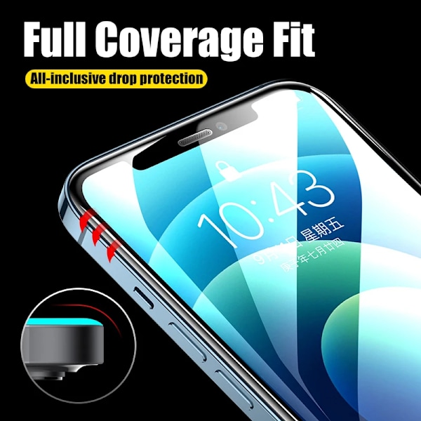3-4 st Fulltäckande Härdat Glas För iPhone 11 12 13 14 15 Pro Max Skärmskydd För iPhone X XR Xs Max Skyddsglasfilm For iPhone 15 Plus Black