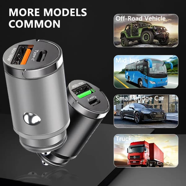 100W Mini Billaddapter Snabbladdning för iPhone QC3.0 Mini PD USB Typ C Billaddare för Xiaomi Samsung Huawei PD30W Sliver
