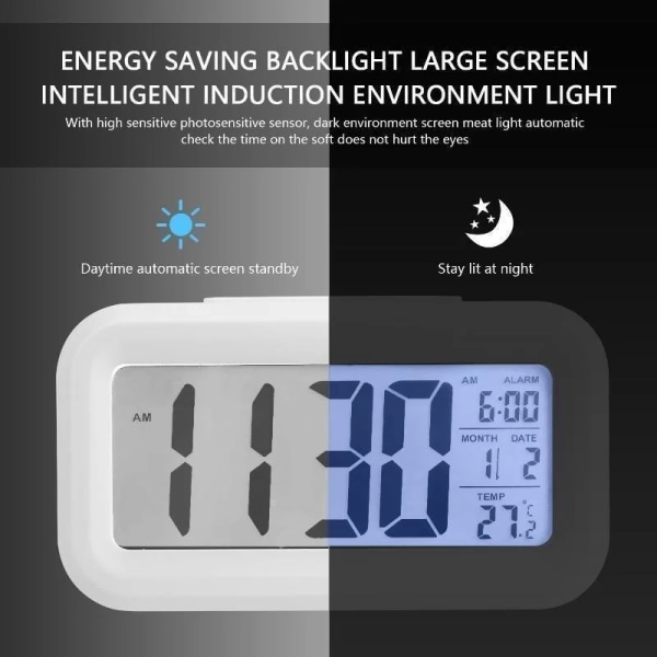 Digital LCD-väckarklocka med kalendertermometer WHITE