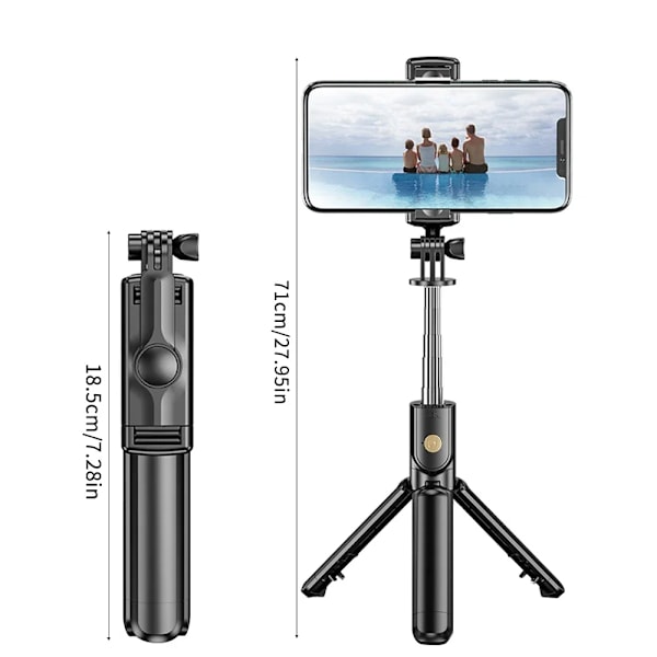 Bluetooth Selfie Stick Trådlöst 360º Roterande Tripodstativ Fjärrkontroll Fyllnadsljus Multifunktionellt Utdragbart Stativ Blue