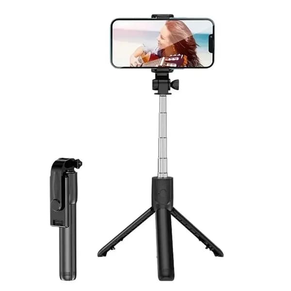 Selfie Stick Stativ Utdragbar Trådlös Bluetooth Fjärrkontroll Portabel Smartphone Tripod Stativ Fäste För IOS Android Telefon Black without lamp