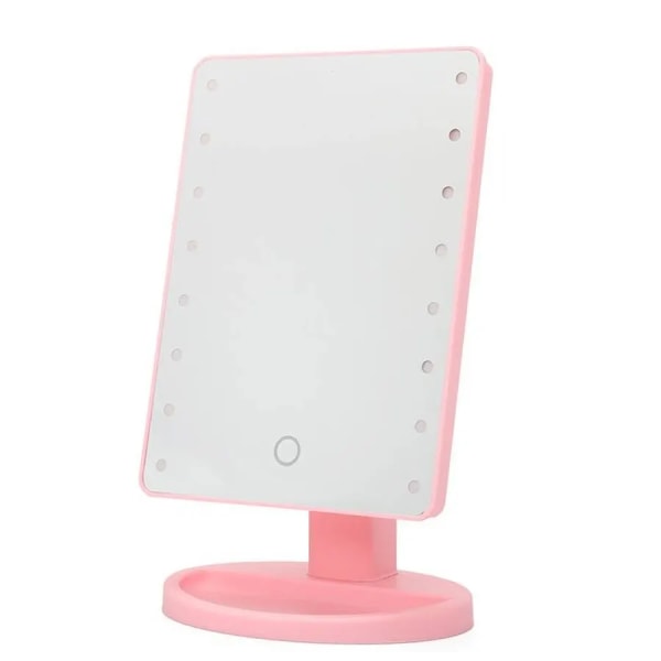 Bärbar 16 LED vitt ljus sminkspegel med ljusfyllningsspegel för skrivbordsspegel för kvinnor Vikbar pekbrytare Pink