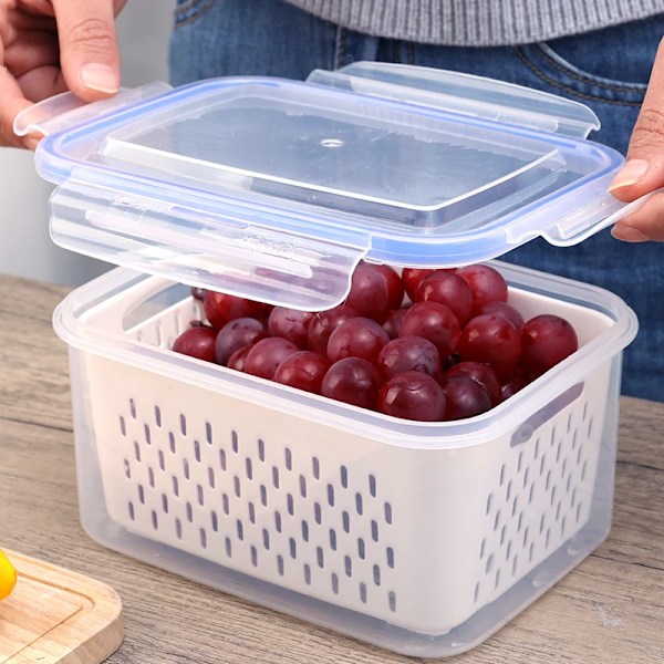 Livsmedelsförvaring Box Avloppskorg Fuktfukt-Proof Mat Förseglade Burkar Vegetabiliska Frukt Crisper Kitchen Transparent Organisation Innehålla Er B-Small