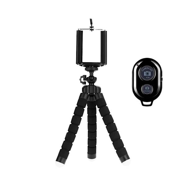 Telefonstativ Flexibelt Justerbart Mini Smartphone Stativ med Trådlös Fjärrkontroll och Klämma för Videoinspelning/Vloggning/Selfie Remote BlackT