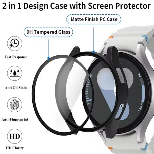 Skyddsfodral+Härdat Glas för Samsung Galaxy Watch 7 6 5 4 40MM 44MM Skärmskydd för Samsung Watch 7 6 5 4 Fodral Clear for Watch 5 44mm