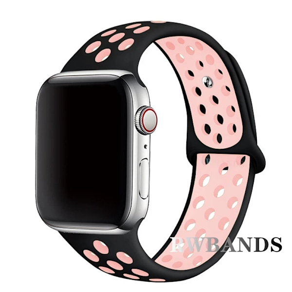 Sportarmband för Apple Watch Band 46mm 44mm 40mm 42-38-41mm 45mm Andningsbart Armband iWatch Series 10 9 8 7 6 SE 5 3 Ultra 2 49mm 15 black pink 38 40 41 S10-42mm ML