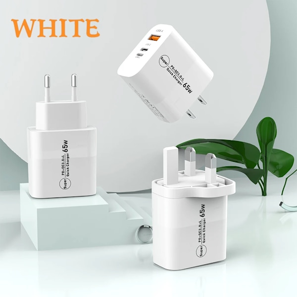 PD 65W Högpresterande USB-laddare Super snabb omvandlingsbar laddare Adapter för iPhone 15 14 13 12 Pro Huawei Xiaomi Samsung Pixel oppo EU White