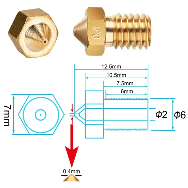 10 st E3D V6 mässingsmunstycke 0,2/0,3/0,4/0,5/0,6/0,8/1,0 M6 gängad koppar för 1,75 filament V5 V6 Hotend 3D-skrivardelar Mixed Size 1