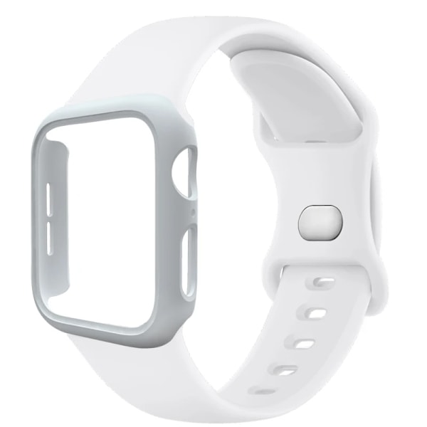 PC-fodral + Silikonarmband för Apple Watch 10 9 8 7 6 5 4 Ultra 49mm Skyddande Skal Stötfångare för IWatch 46 45 41 40 44 38 42mm Armband White 45mm