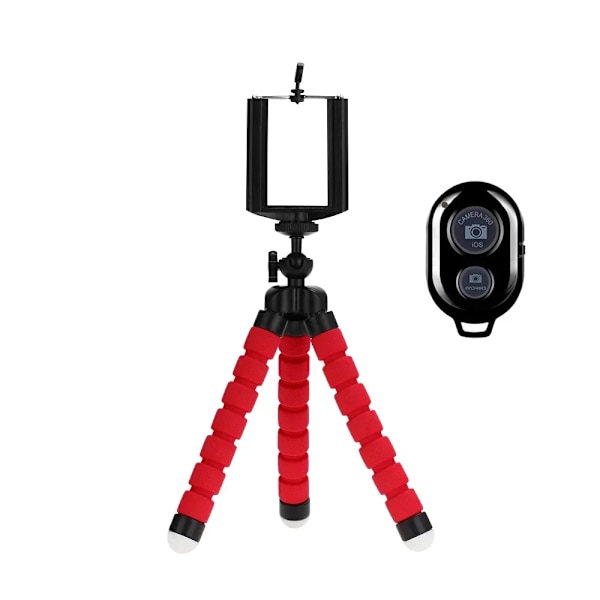 Telefonstativ Flexibelt Justerbart Mini Smartphone Stativ med Trådlös Fjärrkontroll och Klämma för Videoinspelning/Vloggning/Selfie Remote RedT
