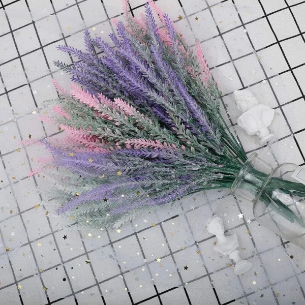 Konstgjorda blommor flockades Resistent lavendelbunt falska växter Bröllopsträns Bukett Inomhus Utomhus Hem Kök Kontorsinredning Red lotus 38cm