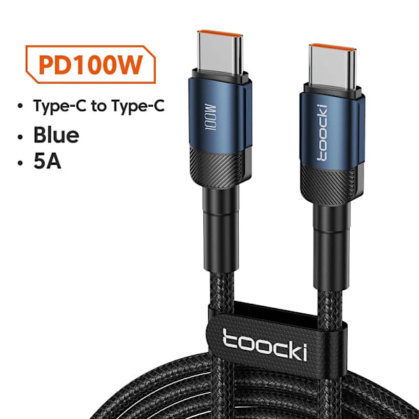Toocki USB Typ C Kabel Snabbladdning USB C Laddningskabel För iPhone 15 14 13 12 11 Huawei P40 P30 Realme Oppo Oneplus 1m 2m 100W C to C Blue 2m