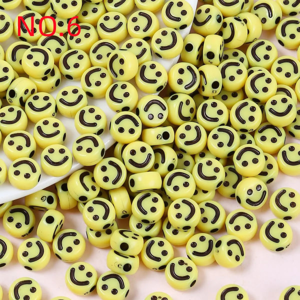 100 färgglada akryl smiley face mönster DIY pärlor för kvinnors smycken tillverkning NO.6