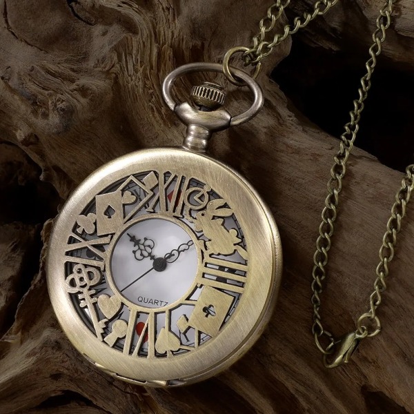 Ny brons watch fickur Retro Alice Tema Fick Fob Watch Hänge Halsband Watch Herr Dam Present 1