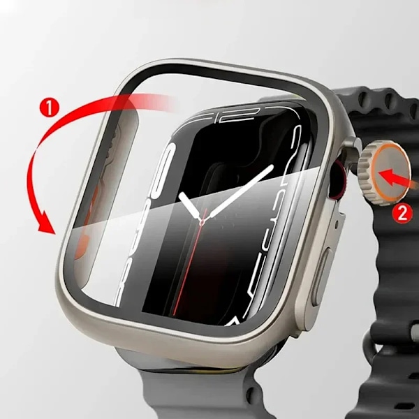 Glas+Fodral för Apple Watch 44mm 45mm 41mm 40mm 42mm 38mm Skärmskydd Omslag Byt Ultra Stötfångare iWatch Series 9 8 7 SE 6 5 transparent-red Series123 38MM