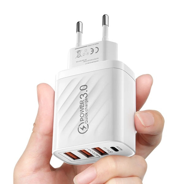 48W USB-laddare 4 Portar ny Snabbladdning QC 3.0 För Samsung Xiaomi mi10 Huawei Laddare För Smartphones PD Snabbladdning White EU