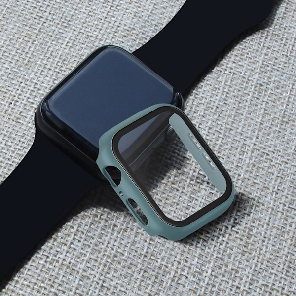Härdat Glas+Skal för Apple Watch 45mm 41mm 40mm 44mm 42mm 46mm Skyddande Skal PC Stötfångarram För iWatch 10 SE 9 8 7 6 5 4 Green 41mm Series 7 8 9