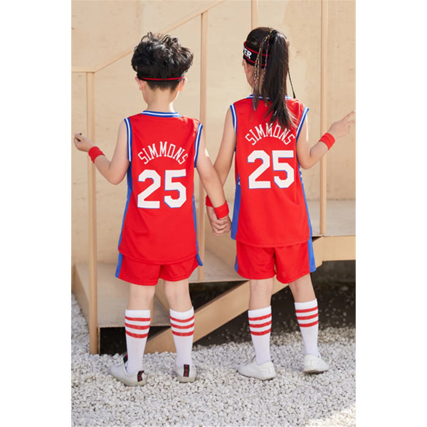 NYTT 23/24 pojke flicka 76ers nr 25 Baskettröjor Barnuniform set grundskoletröja spellag uniform träningsväst Red (5-6Y)-kids-20