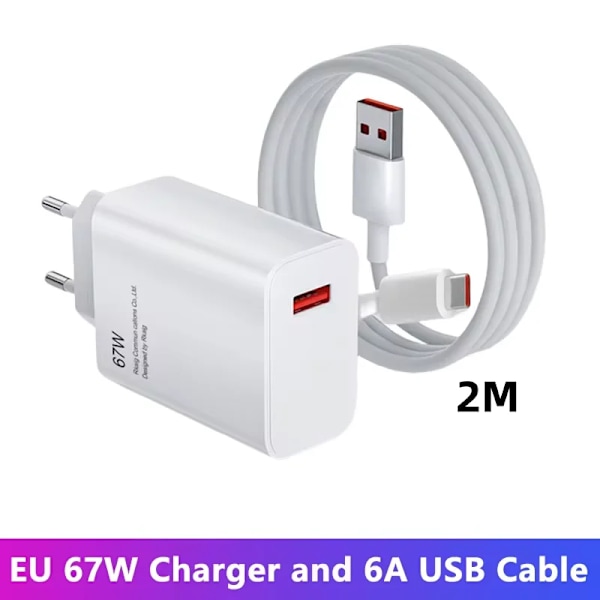67W GaN USB Snabbladdare QC3.0 USB Typ C-kabel för Xiaomi 14 13 12 Redmi Note Turbo Mobiltelefon Laddare Adapter EU Charger 2M Cable