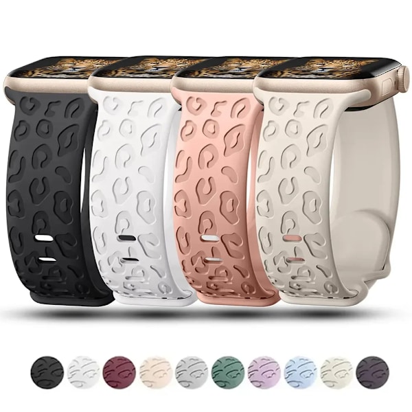 Graverat armband för Apple Watch Band 44mm 40mm 45mm 49mm 41mm 42mm Leopard silikonarmband iwatch series 9 7 6 5 4 se 8 ultra 2 Pink sand 09 42 44 45 49mm-46mm