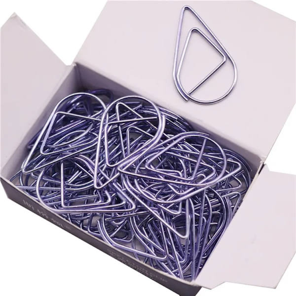 50 Pcs Metal Material Släpp Form Pappersklipp Guld Silver Färg Rolig Kawaii Bokmärke Kontor Shool Postmarkering Klipa Purple