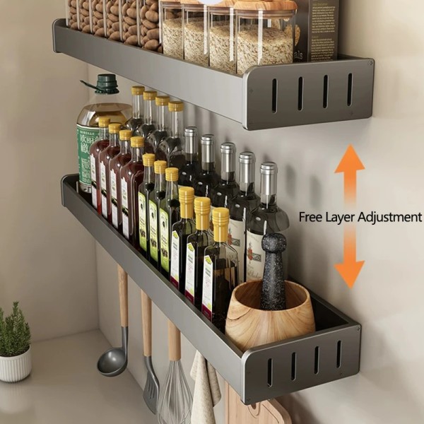 Väggmonterade kökssmaktillbehör Kryddställ Organizer Hylla Kök Förvaring Vägghylla Organizers Hängande krokställ för kök 30cm Grey Shelf