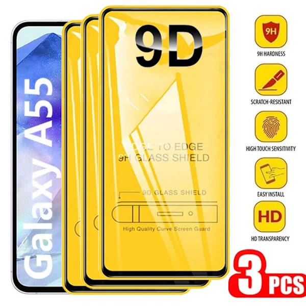 3 st 9D Härdat Glas För Samsung Galaxy A55 A56 5G A36 A26 A16 A35 A54 A15 A25 A34 A24 A14 A53 A33 A52 A13 9H Skärmskydd For Samsung A36 3 Pieces