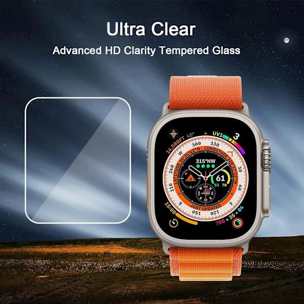 Härdat glas för Apple Watch Ultra 2/Ultra skärmskydd [49mm], Härdat glasfilm, Repskydd, Hög upplösning, Touch 2PCS 49MM iwatch ultra 2