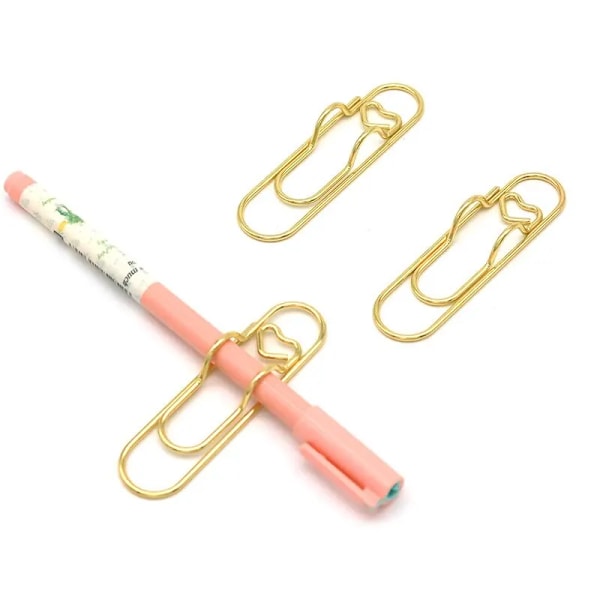 Metal Penna Klipp Lätt Att Bära Kurva Stift Penna Hållare Fast Kreativ Kärlek Multifunktionell Penna Klipp Gold