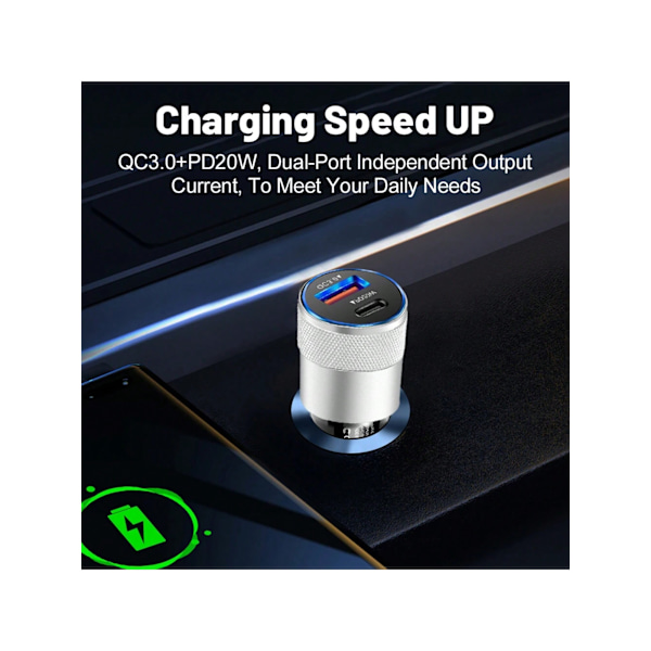 1Pc Usb C Snabb Billaddare, 3.0 Pd Usb C Biladapter 2Ports 3.1A Usb Typ C Bilplugg Kompatibel Med Iphone 15/14/13 Silver
