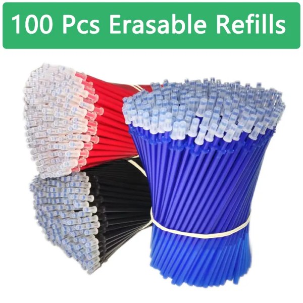 100 st/ set Kawaii Erasable Refill Raderbara pennor Gel Pen skiss Skriva brevpapper för anteckningsbok skolmaterial söta barn penna 100 Blue Refills